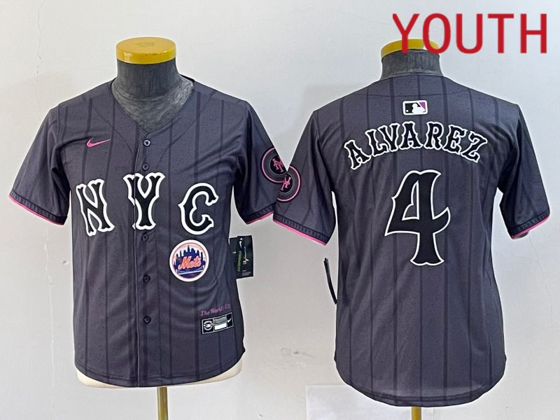 Youth New York Mets #4 Alyarez Black City Edition 2024 Nike MLB Jersey style 4